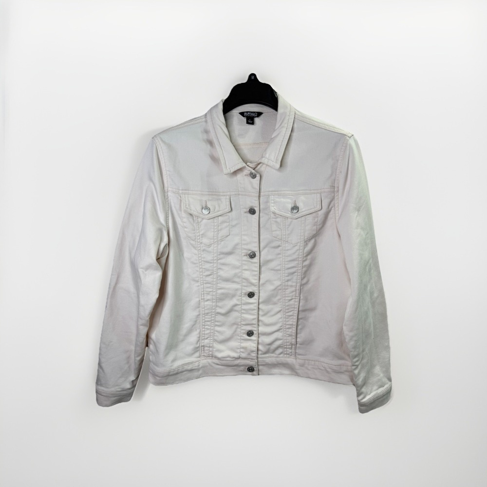 Buffalo David Bitton Pink Denim Jacket Women Large Stretch Button Trucker SZ L